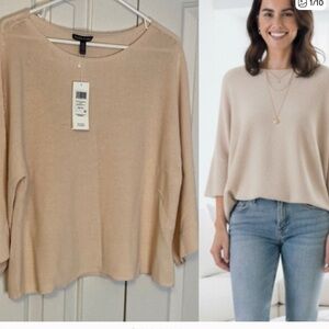 NEW Eileen Fisher organic cotton nylon bateau neck bell sleeve cream top size XL